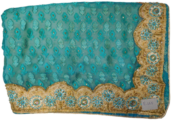 Turquoise & Cream Designer PartyWear Brasso & Georgette Cutdana Pearl Thread Zari Stone Work Saree Sari E165