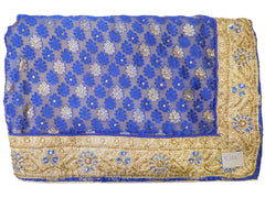 Blue & Cream Designer PartyWear Brasso & Georgette Cutdana Pearl Thread Zari Stone Work Saree Sari E166