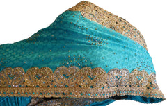Turquoise Designer PartyWear Brasso Thread Zari Stone Work Saree Sari E168