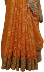 Peach Designer PartyWear Brasso Thread Zari Stone Work Saree Sari E169