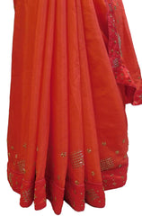 Orange Designer Wedding Partywear Crepe (Chinon) Hand Embroidery Thread Stone Sequence Zari Cutdana Work Kolkata Saree Sari E170
