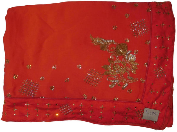 Orange Designer Wedding Partywear Crepe (Chinon) Hand Embroidery Thread Stone Sequence Zari Cutdana Work Kolkata Saree Sari E170