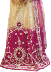 Cream & Pink Designer Wedding Partywear Net Bullion Beads Stone Pearl Hand Embroidery Work Bridal Lahenga Choli Dupatta Semistitched LAE171