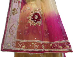 Cream & Pink Designer Wedding Partywear Net Bullion Beads Stone Pearl Hand Embroidery Work Bridal Lahenga Choli Dupatta Semistitched LAE171