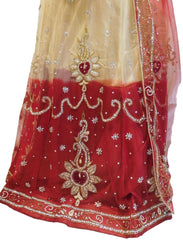 Cream & Red Designer Wedding Partywear Net Bullion Beads Stone Pearl Hand Embroidery Work Bridal Lahenga Choli Dupatta Semistitched LAE174