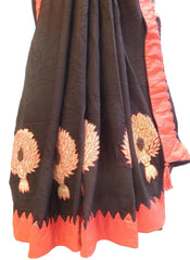 Coffee Brown Designer Wedding Partywear Crepe (Chinon) Hand Embroidery Thread Zari Gota Work Kolkata Saree Sari E175