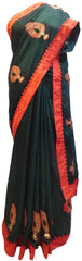 Green Designer Wedding Partywear Crepe (Chinon) Hand Embroidery Thread Zari Gota Work Kolkata Saree Sari E176