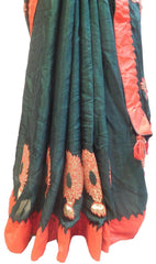 Green Designer Wedding Partywear Crepe (Chinon) Hand Embroidery Thread Zari Gota Work Kolkata Saree Sari E176