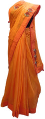 Peach Designer Wedding Partywear Crepe (Chinon) Hand Embroidery Thread Zari Cutdana Stone Work Kolkata Saree Sari E178