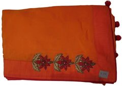 Peach Designer Wedding Partywear Crepe (Chinon) Hand Embroidery Thread Zari Cutdana Stone Work Kolkata Saree Sari E178