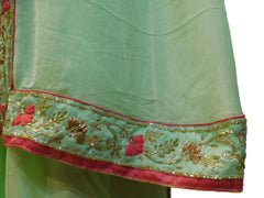 Green Designer Wedding Partywear Crepe (Chinon) Hand Embroidery Sequence Thread Bullion Cutdana Work Kolkata Saree Sari With Ready To Wear Stitched Blouse E184