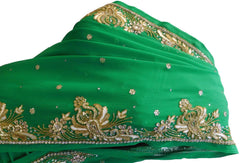 Green Designer Wedding Partywear Georgette Hand Embroidery Cutdana Stone Thread Work Kolkata Saree Sari E185