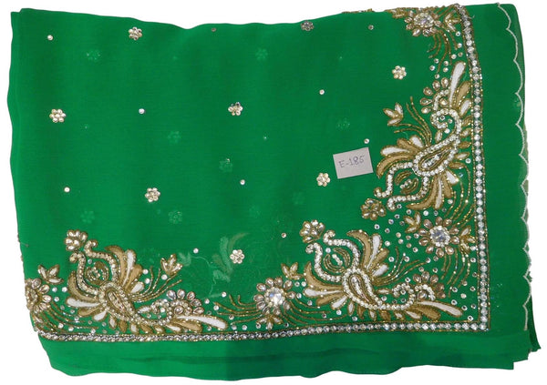 Green Designer Wedding Partywear Georgette Hand Embroidery Cutdana Stone Thread Work Kolkata Saree Sari E185