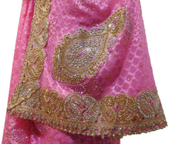 Pink Designer PartyWear Brasso Thread Zari Stone Hand Embroidery Work Saree Sari E187