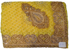 Yellow Designer PartyWear Brasso Thread Zari Stone Work Saree Sari E189