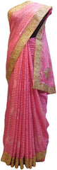 Pink Designer PartyWear Brasso Thread Zari Stone Hand Embroidery Work Saree Sari E191