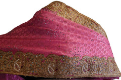 Pink Designer PartyWear Brasso Thread Zari Stone Hand Embroidery Work Saree Sari E191