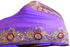 Lavender Designer Wedding Partywear Georgette Hand Embroidery Cutdana Stone Thread Work Kolkata Saree Sari E192