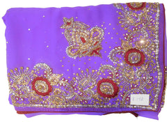 Lavender Designer Wedding Partywear Georgette Hand Embroidery Cutdana Stone Thread Work Kolkata Saree Sari E192