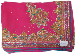 Pink Designer Wedding Partywear Georgette Hand Embroidery Cutdana Stone Thread Work Kolkata Saree Sari E194