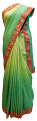 Green Designer Wedding Partywear Ethnic Bridal Crepe (Chinon) Hand Embroidery Sequence Thread Bullion Cutdana Work Kolkata Women Saree Sari E203