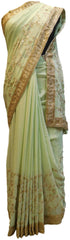 Pista Green Designer Wedding Partywear Ethnic Bridal Georgette (Viscos) Sequence Beads Zari Thread Cutdana Bullion Stone Hand Embroidery Work Kolkata Women Saree Sari E206