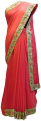 Pink Designer Wedding Partywear Ethnic Bridal Crepe (Chinon) Hand Embroidery Sequence Thread Bullion Cutdana Work Kolkata Women Saree Sari With Ready To Wear E207