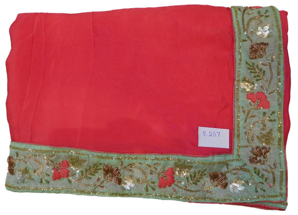 Pink Designer Wedding Partywear Ethnic Bridal Crepe (Chinon) Hand Embroidery Sequence Thread Bullion Cutdana Work Kolkata Women Saree Sari With Ready To Wear E207