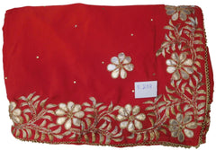 Red Designer Wedding Partywear Bridal Crepe (Chinon) Ethnic Hand Embroidery Zari Gota Pearl Stone Work Kolkata Women Saree Sari E208
