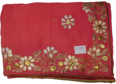 Pink Designer Wedding Partywear Bridal Crepe (Chinon) Ethnic Hand Embroidery Zari Gota Pearl Stone Work Kolkata Women Saree Sari E209