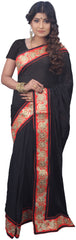 Black Designer Wedding Partywear Ethnic Bridal Crepe (Chinon) Hand Embroidery Sequence Zari Work Kolkata Women Saree Sari E212