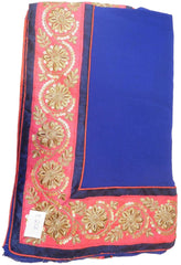Blue Designer Wedding Partywear Ethnic Bridal Crepe (Chinon) Hand Embroidery Sequence Zari Work Kolkata Women Saree Sari E213