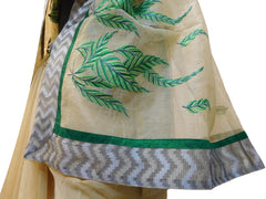 Beige Designer PartyWear Pure Supernet (Cotton) Thread Work Saree Sari With Grey Border E219
