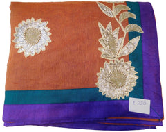 Orange Designer PartyWear Pure Supernet (Cotton) Thread Gota Work Saree Sari With Purple Seagreen Border E220