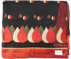 Black Designer PartyWear Pure Supernet (Cotton) Thread Work Saree Sari With Red Border E223