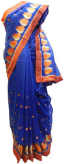 Blue Designer PartyWear Pure Supernet (Cotton) Thread Work Saree Sari With Red Border E224