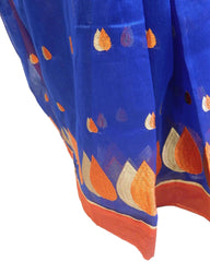 Blue Designer PartyWear Pure Supernet (Cotton) Thread Work Saree Sari With Red Border E224