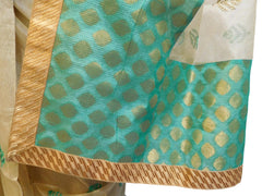 Beige & Turquoise Designer PartyWear Pure Supernet (Cotton) Thread Work Saree Sari E226