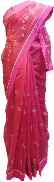 Pink Designer PartyWear Pure Supernet (Cotton) Thread Work Saree Sari E227