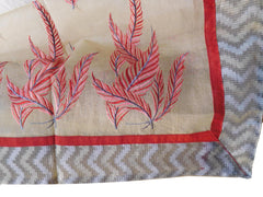 Beige Designer PartyWear Pure Supernet (Cotton) Thread Work Saree Sari With Grey Border E228