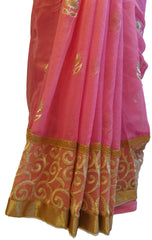 Pink Designer PartyWear Pure Supernet (Cotton) Thread Work Saree Sari E231