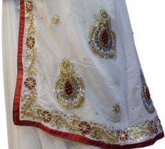 White Designer Wedding Partywear Georgette Hand Embroidery Zari Bullion Stone Thread Work Kolkata Heavy Cutwork Border Saree Sari E236