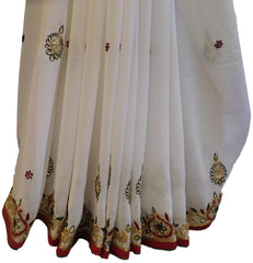 White Designer Wedding Partywear Georgette Hand Embroidery Zari Bullion Stone Thread Work Kolkata Heavy Cutwork Border Saree Sari E239