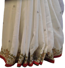 White Designer Wedding Partywear Georgette Hand Embroidery Zari Bullion Stone Thread Work Kolkata Heavy Cutwork Border Saree Sari E240
