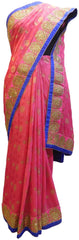 Pink Designer Wedding Partywear Ethnic Bridal Georgette (Viscos) Hand Embroidery Zari Stone Work Kolkata Women Saree Sari E241