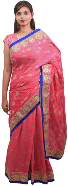 Pink Designer Wedding Partywear Ethnic Bridal Georgette (Viscos) Hand Embroidery Zari Stone Work Kolkata Women Saree Sari E241