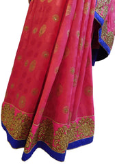Pink Designer Wedding Partywear Ethnic Bridal Georgette (Viscos) Hand Embroidery Zari Stone Work Kolkata Women Saree Sari E241
