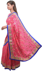 Pink Designer Wedding Partywear Ethnic Bridal Georgette (Viscos) Hand Embroidery Zari Stone Work Kolkata Women Saree Sari E241