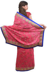 Pink Designer Wedding Partywear Ethnic Bridal Georgette (Viscos) Hand Embroidery Zari Stone Work Kolkata Women Saree Sari E241