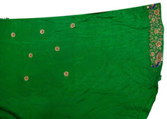 Green Designer Wedding Partywear Ethnic Bridal Crepe (Chinon) Hand Embroidery Cutdana Thread Bullion Stone Sequence Work Kolkata Women Peacock Border Saree Sari E242